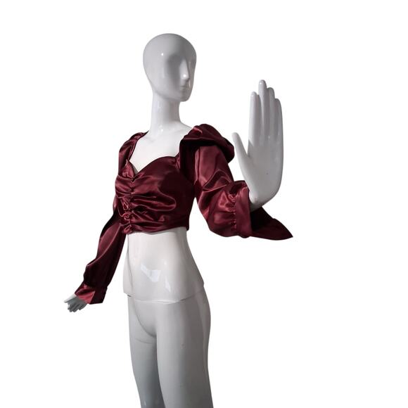 Windsor Women's size Small Falling For You Puff Sleeve Satin Romantic Crop Top - Picture 11 of 13